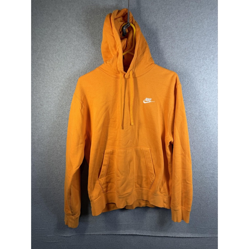 Nike Hoodie Mens Medium Orange Pullover Fleece Kangaroo Pocket Swoosh Logo Top
